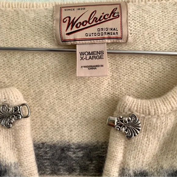 WOOLRICH vintage *flaws alpine ski style cardigan knit sweater cream wool nordic - Picture 4 of 10